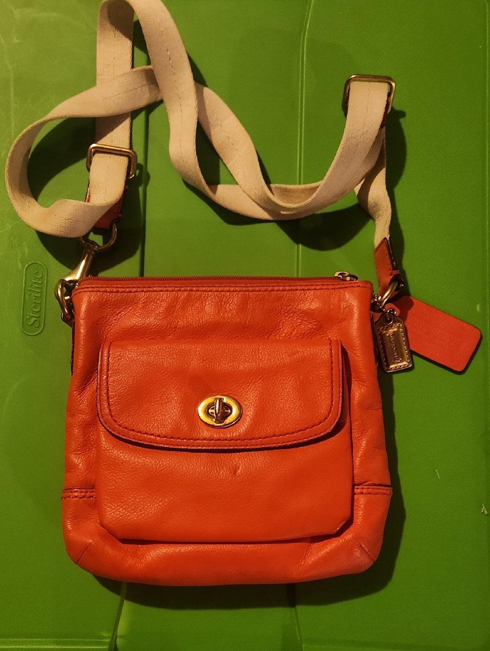 Coach Coral Leather Crossbody with Canvas Strap and Turn-Lock